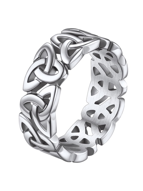 Celtic Knot Band Rings for Men Silver Stainless Steel Viking Irish Wedding Bands Ireland Finger Charms Vintage Stackable Rings Jewelry Gift for Husband Size 7