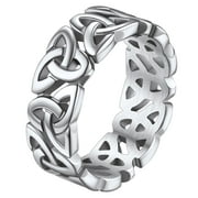 FaithHeart Celtic Knot Band Rings for Men Stainless Steel Viking Irish Wedding Bands Old-school Stackable Rings Size 8