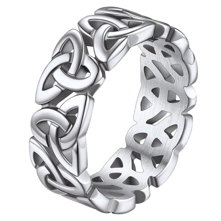 FaithHeart Celtic Knot Band Rings for Men Silver Stainless Steel Viking Irish Wedding Bands Ireland Finger Charms Punk Stacking Rings Jewelry Gift for Boyfriend Biker Size 8