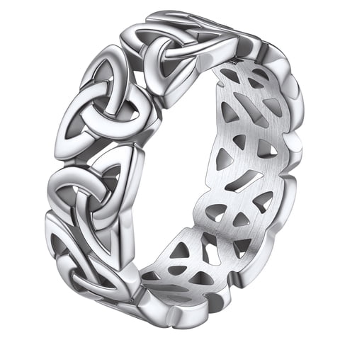 Celtic Knot Band Rings for Men Silver Stainless Steel Viking Irish Wedding Bands Ireland Finger Charms Punk Stacking Rings Jewelry Gift for Boyfriend Biker Size 8
