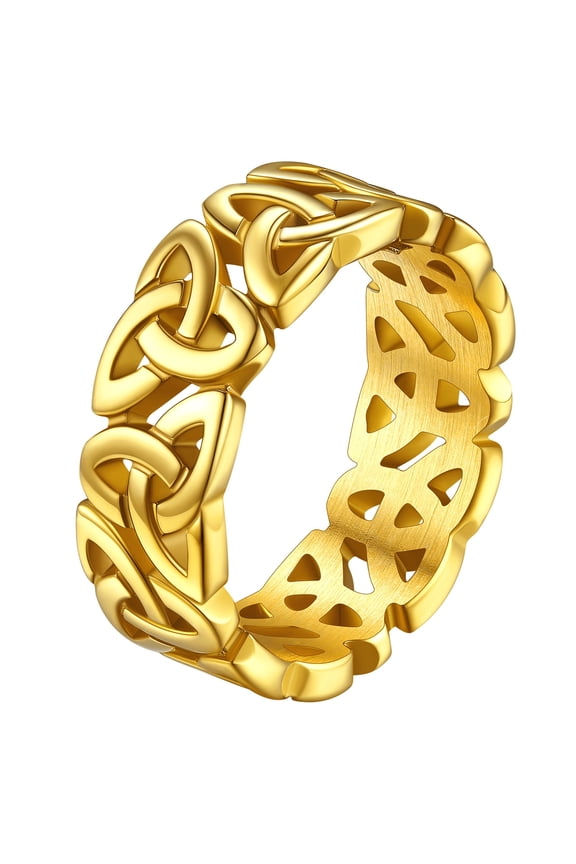 Celtic Knot Band Rings for Men Gold Plated Stainless Steel Viking Irish Engagement Bands Eternity Love Finger Charms Old-School Stackable Rings Jewelry Gift for Friends Size 9
