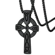FaithHeart Celtic Knot Cross Rune Necklace Stainless Steel Nordic Viking Mythology Rune Jewelry for Men Black