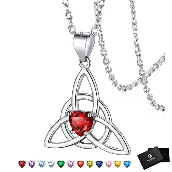 FaithHeart Celtic Knot January Birthstone Heart Necklace for Women 925 Sterling Silver Irish Celtic Birthday Jewelry with Gift Box for Wife Anniversary