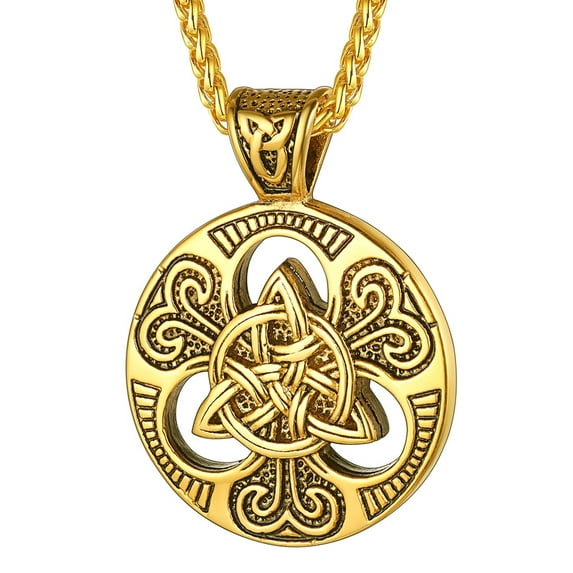 FaithHeart Celtic Knot Necklace for Men Women Stainless Steel Vintage Gold Plated Pendant Medallion Amulet Daughter Birthday Christmas Fathers Mothers Day Jewelry Gift