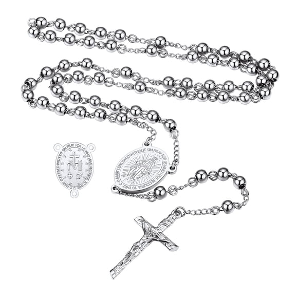 FaithHeart Christian Virgin Mary Necklace for Women Men Catholic Praying Rosary Bead Jesus Cross Y Necklace Stainless Steel Jewelry for Father's Day Easter with Gift Box