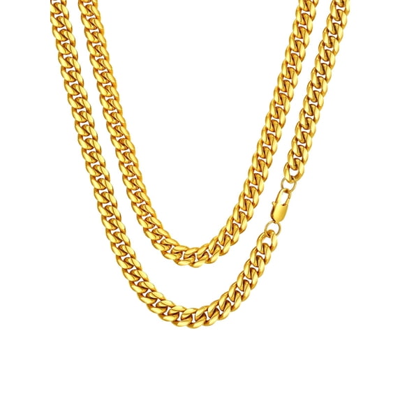 FaithHeart Chunky Miami Cuban Link Chain Men Necklace Gold Plated Stainless Steel Hip Hop Chains Necklaces 10mm Width 18 Inches Length Jewelry with Gift Box for Dad Son Father's Day
