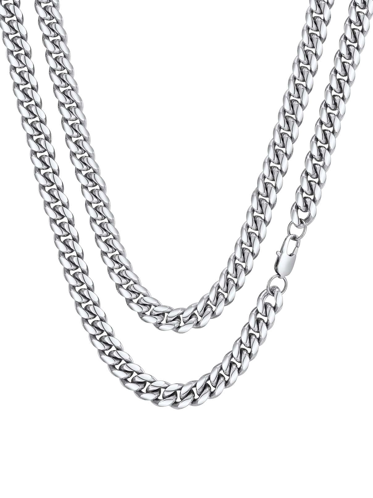 FaithHeart Chunky Miami Cuban Link Chain Men Necklace Stainless Steel Hip Hop Chains Necklaces 10mm Width 30 Inches Length Jewelry with Gift Box for Dad Son Father's Day