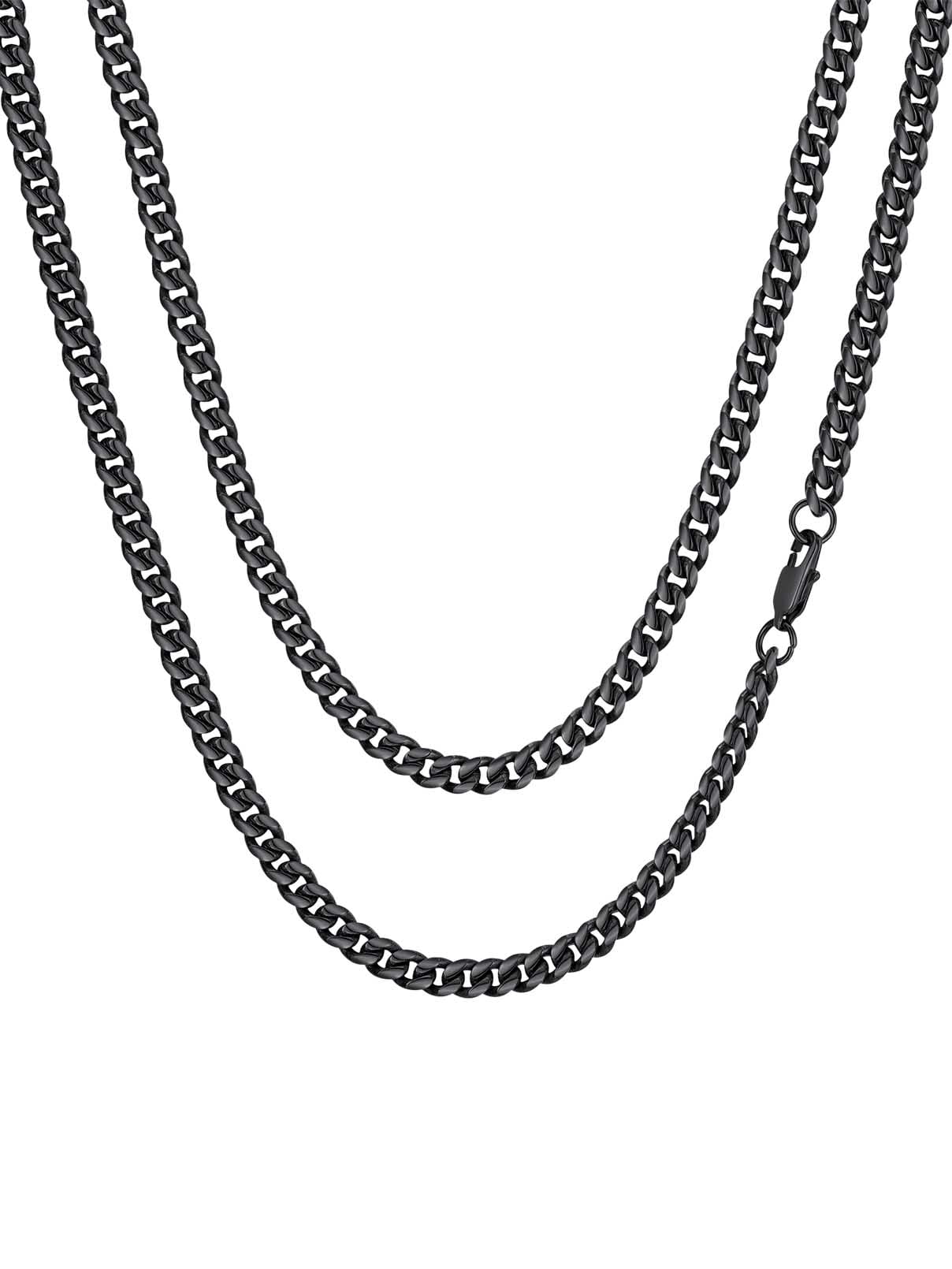 FaithHeart Chunky Miami Cuban Link Chain Necklace for Men Black Stainless Steel Hip Hop Chains Necklaces 6mm Width 30 Inches Length Jewelry with Gift Box for Dad Son Father's Day