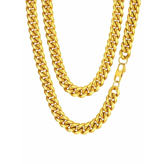 FaithHeart Chunky Miami Cuban Link Chain Necklace for Men Gold Plated Stainless Steel Hip Hop Chains Necklaces 14mm Width 24 Inches Length Jewelry with Gift Box for Grandfather Grandson Father's Day