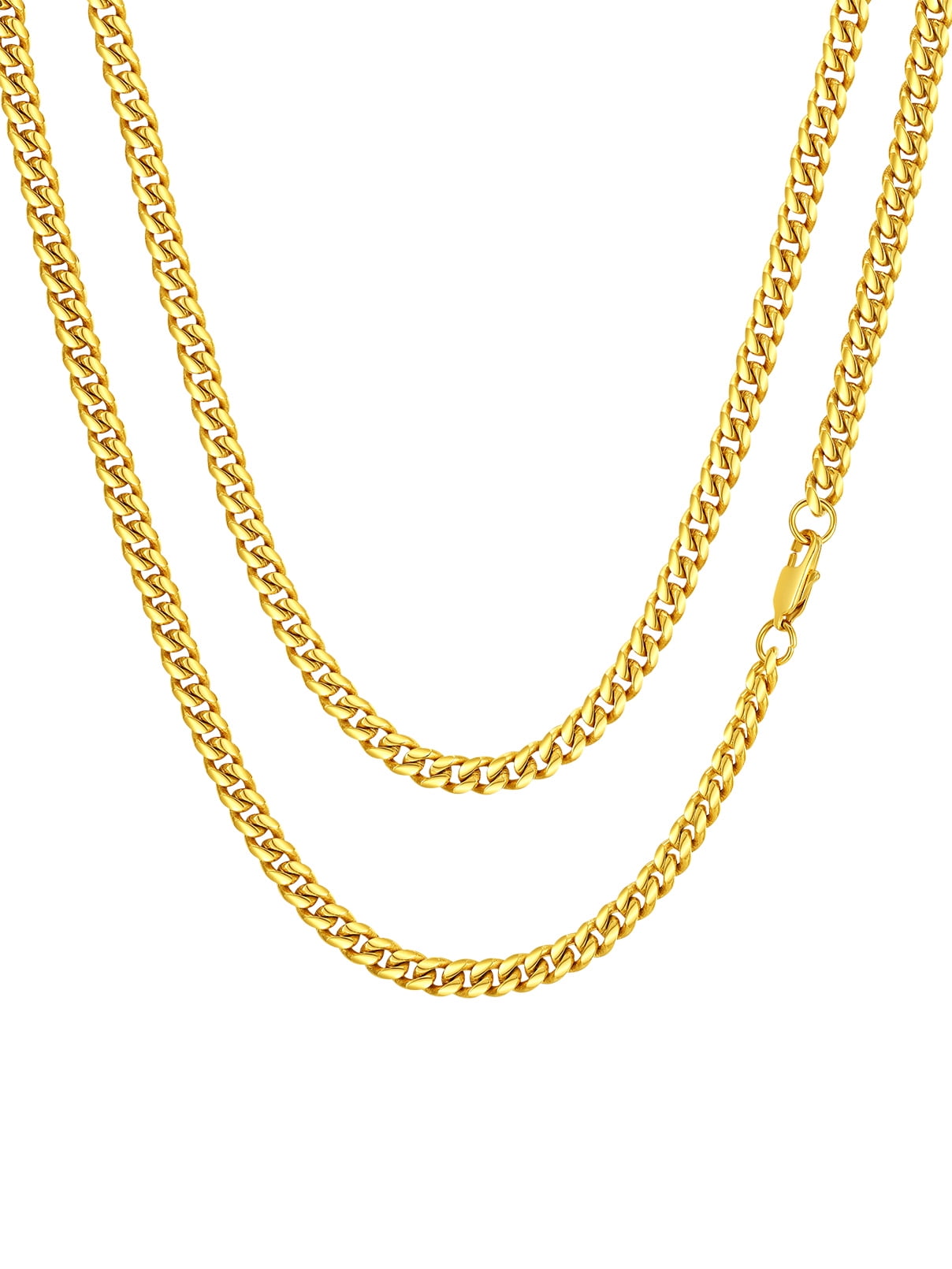 FaithHeart Chunky Miami Cuban Link Chain Necklace for Men Gold Plated Stainless Steel Hip Hop Chains Necklaces 6mm Width 18 Inches Length Jewelry with Gift Box for Dad Son Father's Day