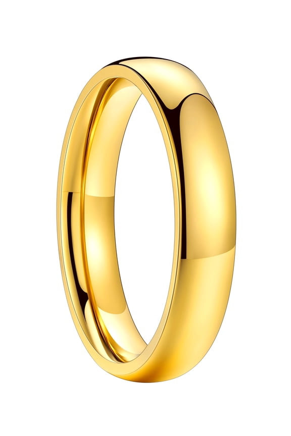 Classic Plain Ring for Men Women Stainless Steel Band Rings 4mm Width Polished Gold Plated Wedding Band Jewelry Gift for Husband Friends Birthday Anniversary