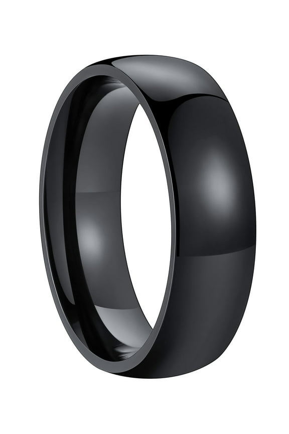 Classic Plain Ring for Men Women Stainless Steel Band Rings 6mm Width Polished Black Wedding Band Jewelry Gift for Husband Friends Birthday Anniversary