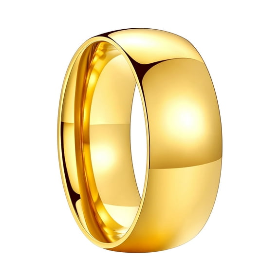 FaithHeart Classic Plain Ring for Men Women Stainless Steel Band Rings 8mm Width Polished Gold Plated Wedding Band Jewelry Gift for Son Dad Fathers Day