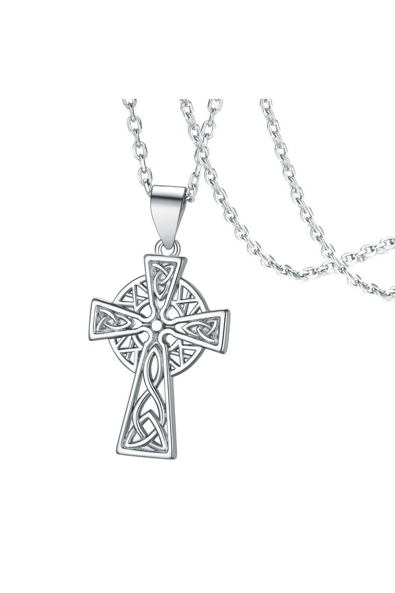 Cross Celtic Knot Necklace for Women Sterling Silver Pendant Vintage Christian Irish Jewelry Gift Protective Amulet for Mothers Day