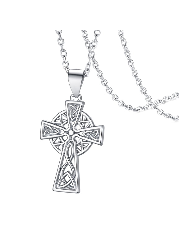 Cross Celtic Knot Necklace for Women Sterling Silver Pendant Vintage Christian Irish Jewelry Gift Protective Amulet for Mothers Day