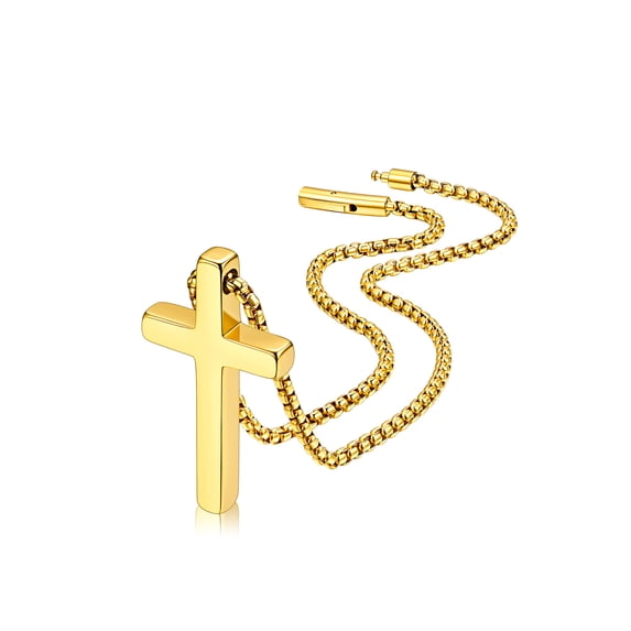 FaithHeart Cross Necklace for Men Waterproof 14K Gold Plated Stainless Steel Box Chain Cross Pendant Necklaces Christian Religious Jewelry Gifts for Son Friends Birthday 16"