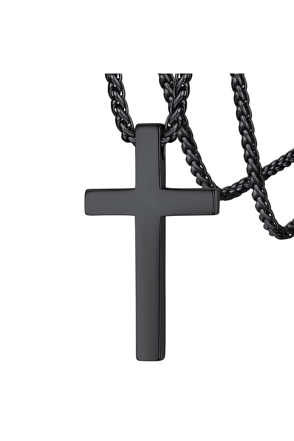 Cross Necklace for Men Women Black Stainless Steel Plain Cross Pendant Necklace Catholic Christian Easter Jewelry Gift for Dad Fathers Day