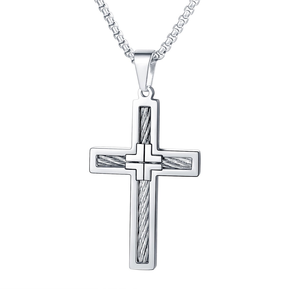 FaithHeart Cross Necklace for Men Women Stainless Steel Vintage