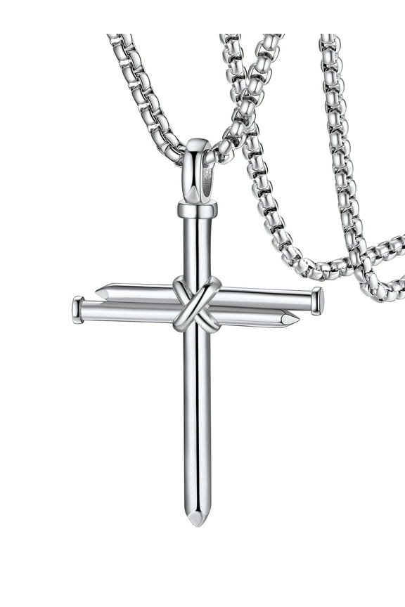 Cross Pendant Necklace for Men Stainless Steel Christian Church Neck Chains Praying Jewelry Gift for Father's Day Birthday Christmas