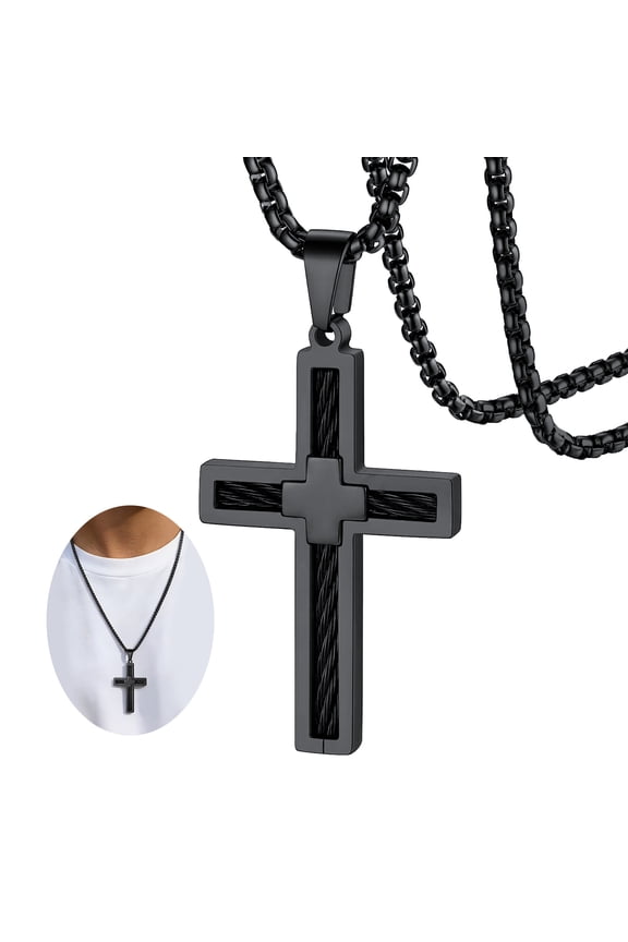 Cross Pendant Necklace for Men Women Stainless Steel Vintage Catholic Christian Religious Jewelry Gift for Dad Fathers Day Easter
