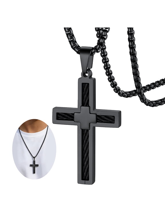 Cross Pendant Necklace for Men Women Stainless Steel Vintage Catholic Christian Religious Jewelry Gift for Dad Fathers Day Easter