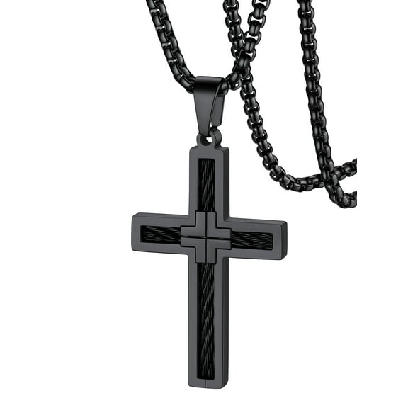 FaithHeart Cross Pendant Necklace for Men Women Stainless Steel Vintage Catholic Christian Religious Jewelry Gift for Dad Father's Day Christmas
