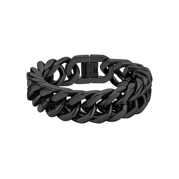 FaithHeart Cuban Curb Chain Bracelets for Men, Stainless Steel Black Chain Wrist Bracelets Hip Hop Jewelry Gifts for Dad Husband Father's Day Christmas 17MM Width