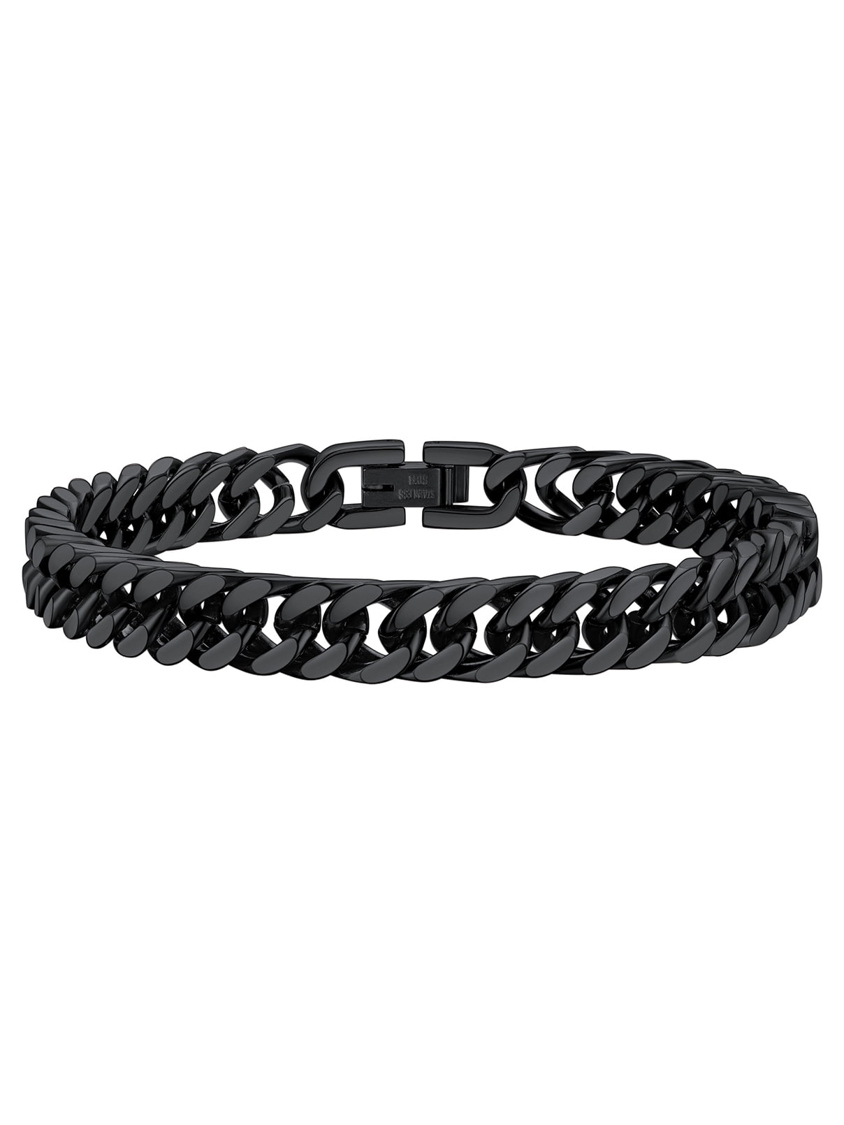 FaithHeart Cuban Curb Chain Bracelets for Men, Stainless Steel Black Chain Wrist Bracelets Hip Hop Jewelry Gifts for Dad Husband Father's Day Christmas 8MM Width