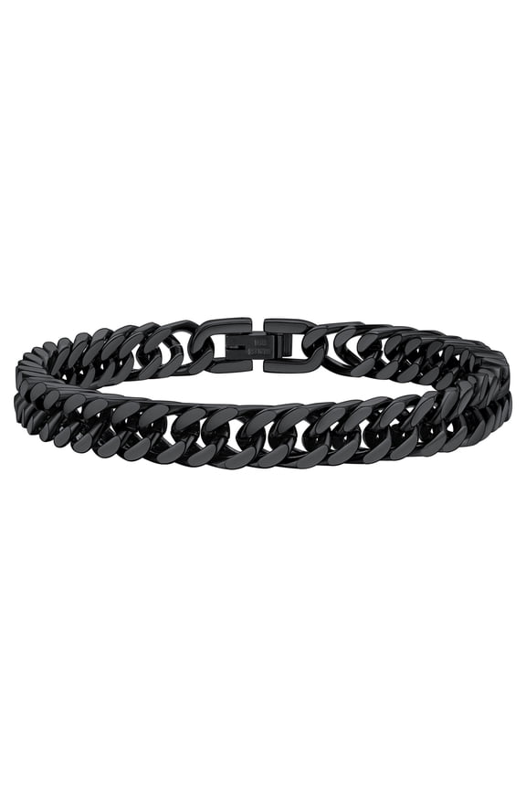 Cuban Curb Chain Bracelets for Men, Stainless Steel Black Chain Wrist Bracelets Hip Hop Jewelry Gifts for Dad Husband Father's Day Christmas 8MM Width