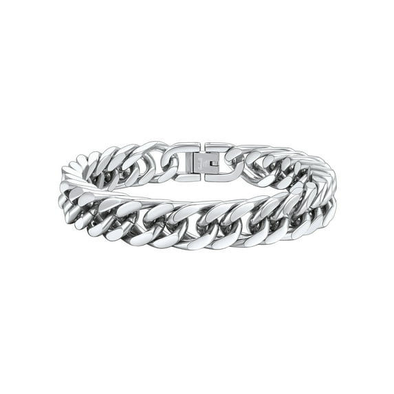 FaithHeart Cuban Curb Link Bracelets for Men, Stainless Steel Chain Wrist Bracelets Hip Hop Jewelry Gifts for Son Boyfriend Father's Day Birthday 12MM Width