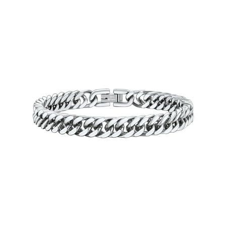 FaithHeart Cuban Curb Link Bracelets for Men, Stainless Steel Chain Wrist Bracelets Hip Hop Jewelry Gifts for Son Boyfriend Father's Day Christmas 8MM Width