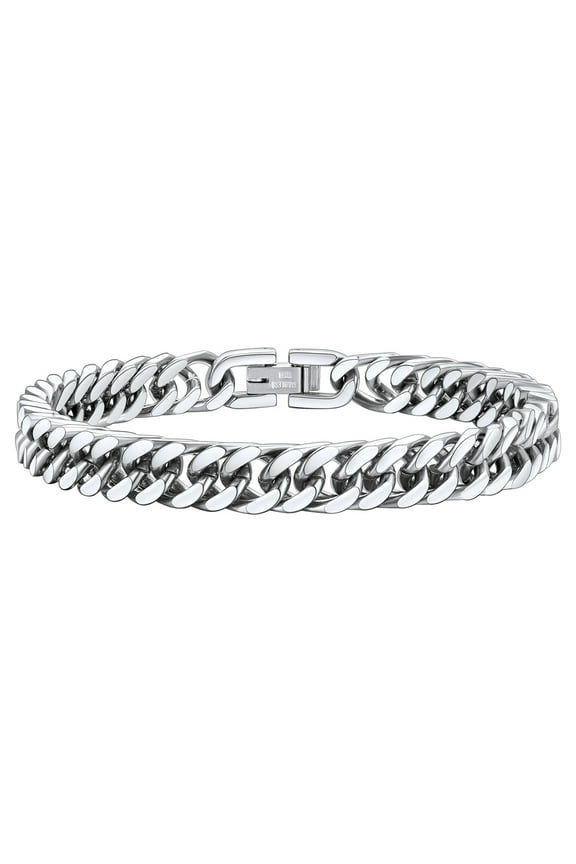 Cuban Curb Link Bracelets for Men, Stainless Steel Chain Wrist Bracelets Hip Hop Jewelry Gifts for Son Boyfriend Father's Day Christmas 8MM Width