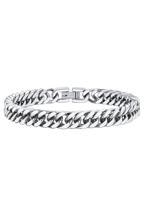 Cuban Curb Link Bracelets for Men, Stainless Steel Chain Wrist Bracelets Hip Hop Jewelry Gifts for Son Boyfriend Father's Day Christmas 8MM Width