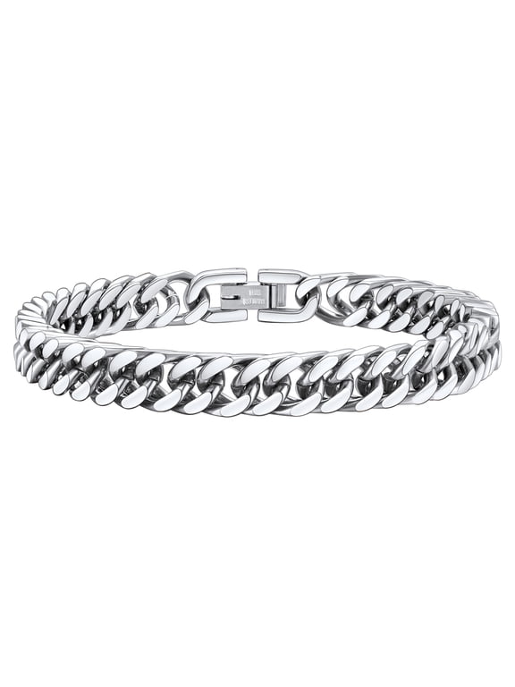 Cuban Curb Link Bracelets for Men, Stainless Steel Chain Wrist Bracelets Hip Hop Jewelry Gifts for Son Boyfriend Father's Day Christmas 8MM Width
