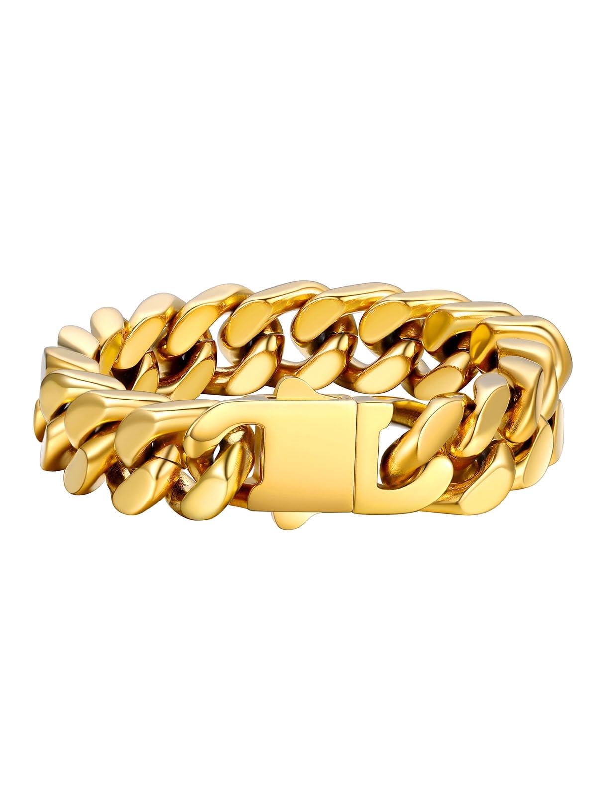 FaithHeart Cuban Link Chain Bracelets for Men, Gold Plated Stainless Steel Chain Wrist Bracelets Hip Hop Jewelry Gifts for Grandson Christmas 12MM Width