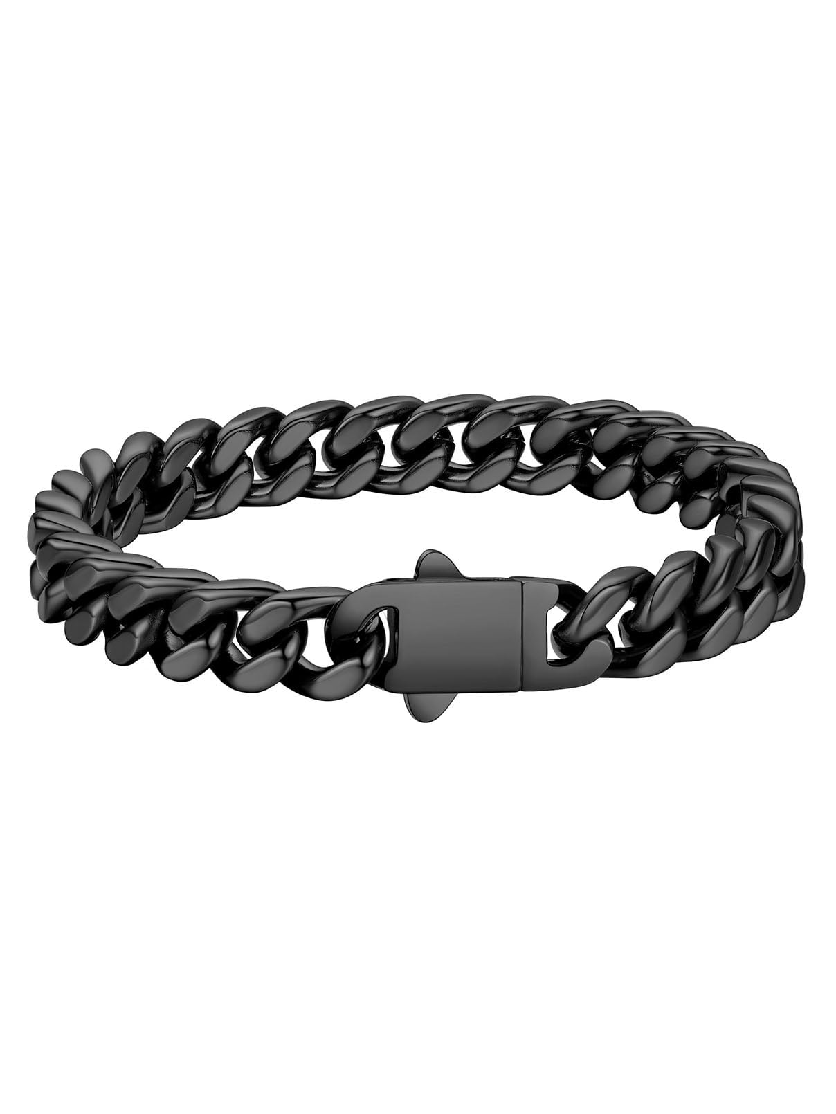 FaithHeart Cuban Link Chain Bracelets for Men, Stainless Steel Black Chain Wrist Bracelets Hip Hop Jewelry Gifts for Son Dad Father's Day Birthday 7MM Width