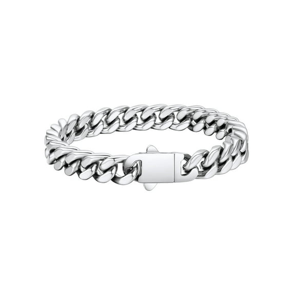 FaithHeart Cuban Link Chain Bracelets for Men, Stainless Steel Chain Wrist Bracelets Hip Hop Jewelry Gifts for Son Dad Father's Day Birthday 7MM Width