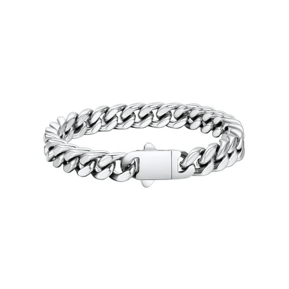 FaithHeart Cuban Link Chain Bracelets for Men, Stainless Steel Chain Wrist Bracelets Hip Hop Jewelry Gifts for Son Dad Father's Day Birthday 7MM Width