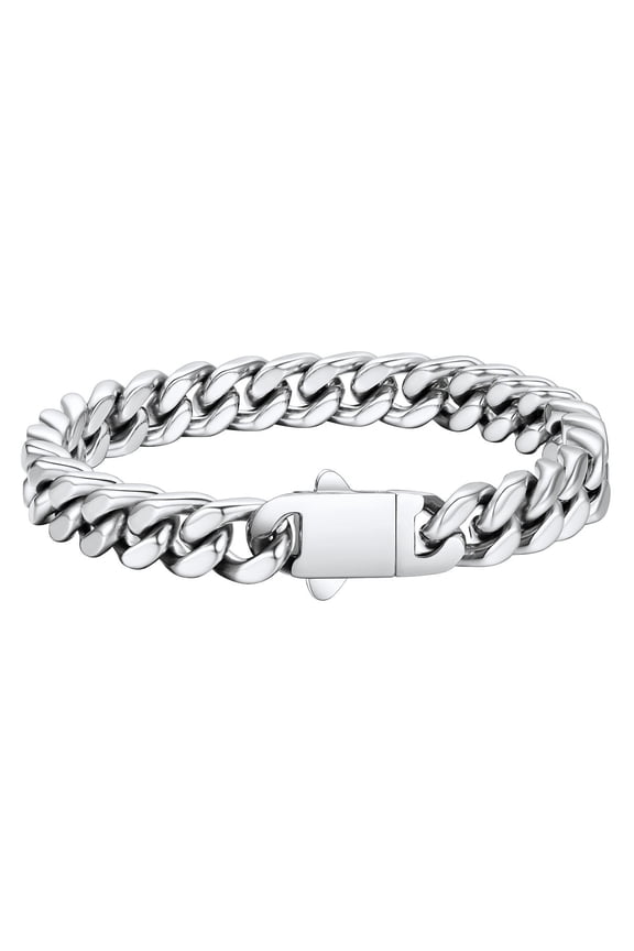 Cuban Link Chain Bracelets for Men, Stainless Steel Chain Wrist Bracelets Hip Hop Jewelry Gifts for Son Dad Father's Day Birthday 7MM Width