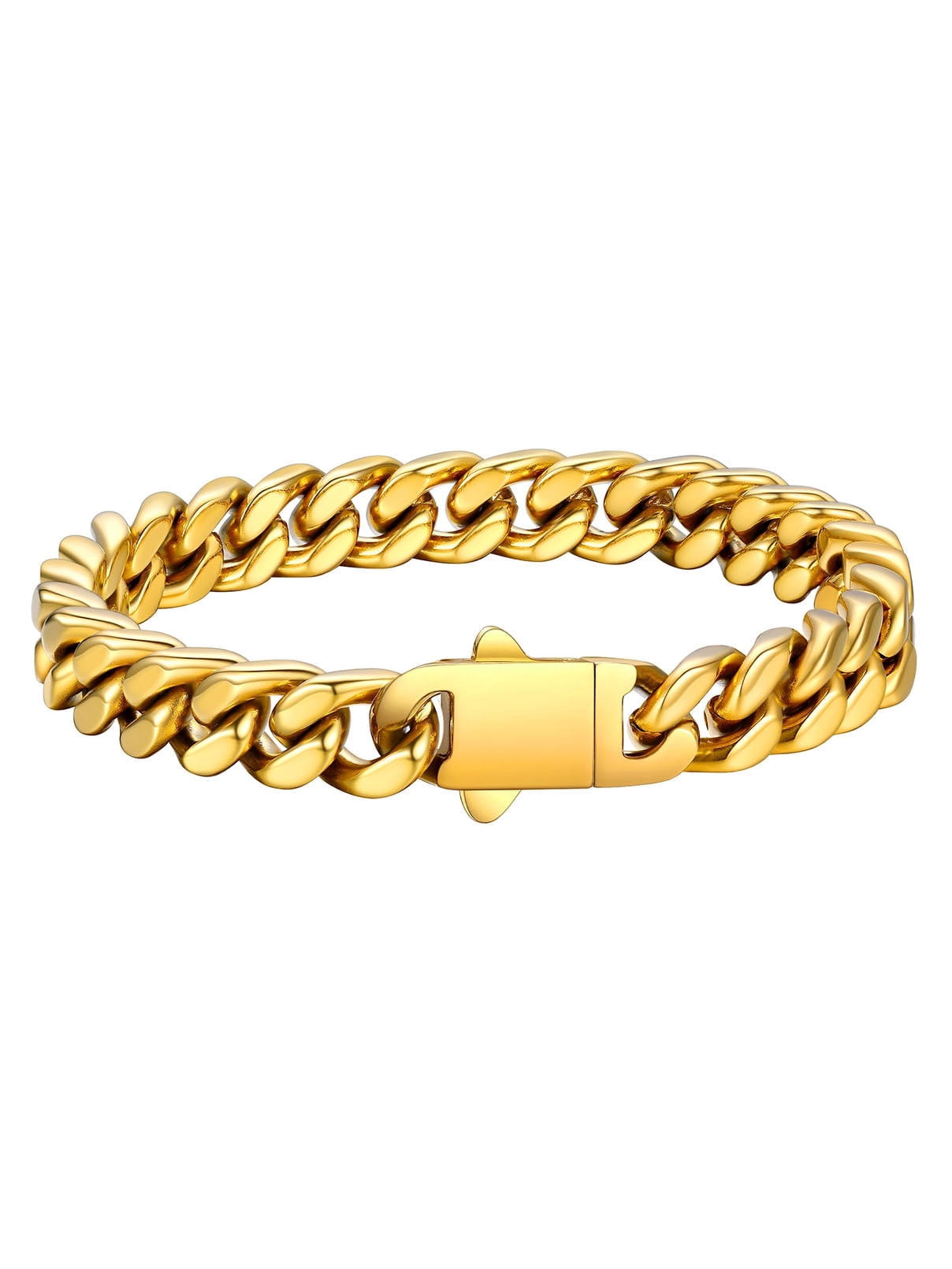 FaithHeart Cuban Link Chain Bracelets for Men, Gold Plated Stainless Steel Chain Wrist Bracelets Hip Hop Jewelry Gifts for Brother Friends 7MM Width