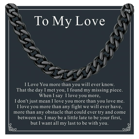 FaithHeart Cuban Link Chain Necklace for Men Stainless Steel Black Jewelry Gift with Card To My Love for Husband Boyfriend Son Birthday Valentine's Day Christmas 7mm 20"