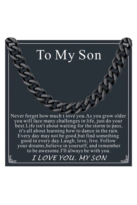 Cuban Link Chain Necklace for Men Stainless Steel Black Jewelry Gift with Card To My Son Birthday Christmas Graduation 7mm 20"
