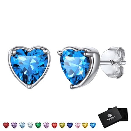 FaithHeart December Birthstone Heart Stud Earrings for Women 925 Sterling Silver Grandma Birthday Christmas Hypoallergenic Jewelry with Gift Box