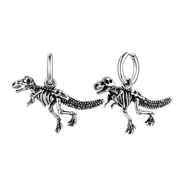 FaithHeart Dinosaur Hoop Earrings Stainless Steel Gothic T-Rex Drop Dangle Earrings for Men Punk Skull Bones Ear Jewelry Gift