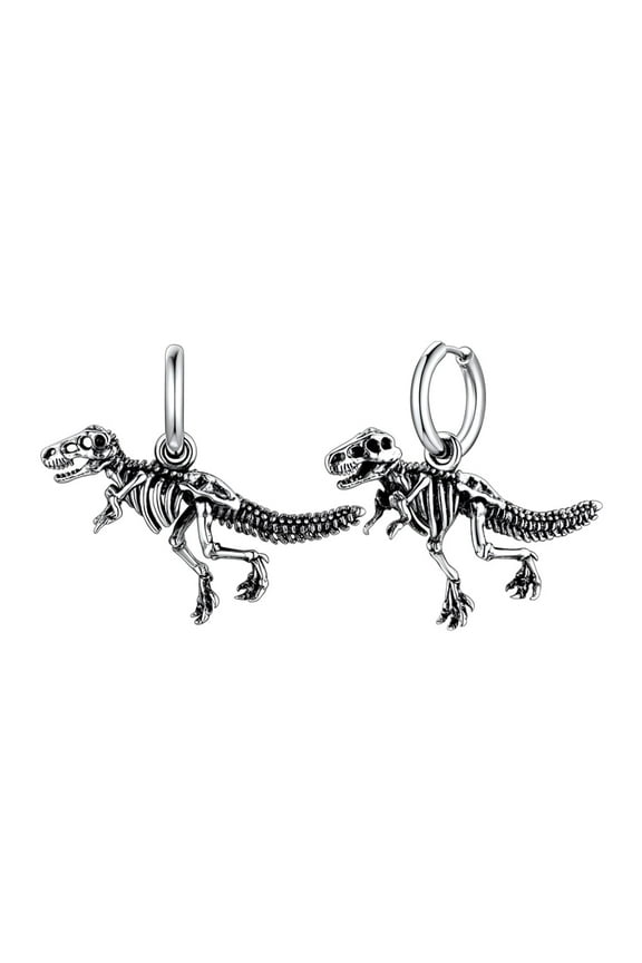 Dinosaur Hoop Earrings for Men Stainless Steel Gothic T-Rex Drop Dangle Earrings Punk Skull Bones Ear Jewelry Gift for Boyfriend Husband Valentine's Day