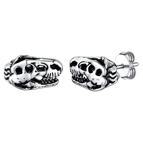FaithHeart Dinosaur Stud Earrings for Men Stainless Steel Dino Earrings Studs Cartilage Tragus Piercing Jewelry Gifts for Friends Grandson Birthday