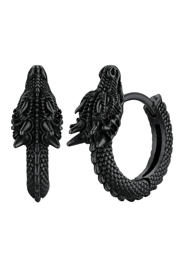 Dragon Earrings for Men Black Stainless Steel Punk Rock Biker Hoop Earrings Black Round Huggie Stud Earrings Jewelry Gift for Son Brother Christmas Birthday