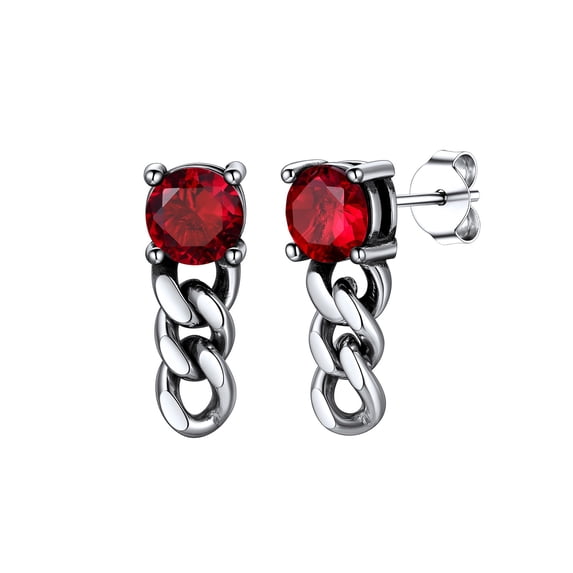FaithHeart Earrings for Men with Drop Cuban Chain Red Cubic Zirconia Stud Earrings for Men Women Stainless Steel Hypoallergenic Cool Punk Fashion Jewlery Gift for Rapper Biker