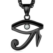 FaithHeart Ancient Egyptian Eye of Horus Necklace for Men Black Stainless Steel Amulet Talisman Pendant Jewelry Gift for Boyfriend Husband Valentines Day