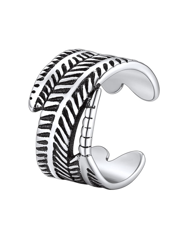 Feather Cuff Earrings for Women 925 Sterling Silver Non-Piercing Cartilage Ear Cuff Vintage Adjustable Ear Clips Jewelry Gift for Wife Anniversary 1 Piece